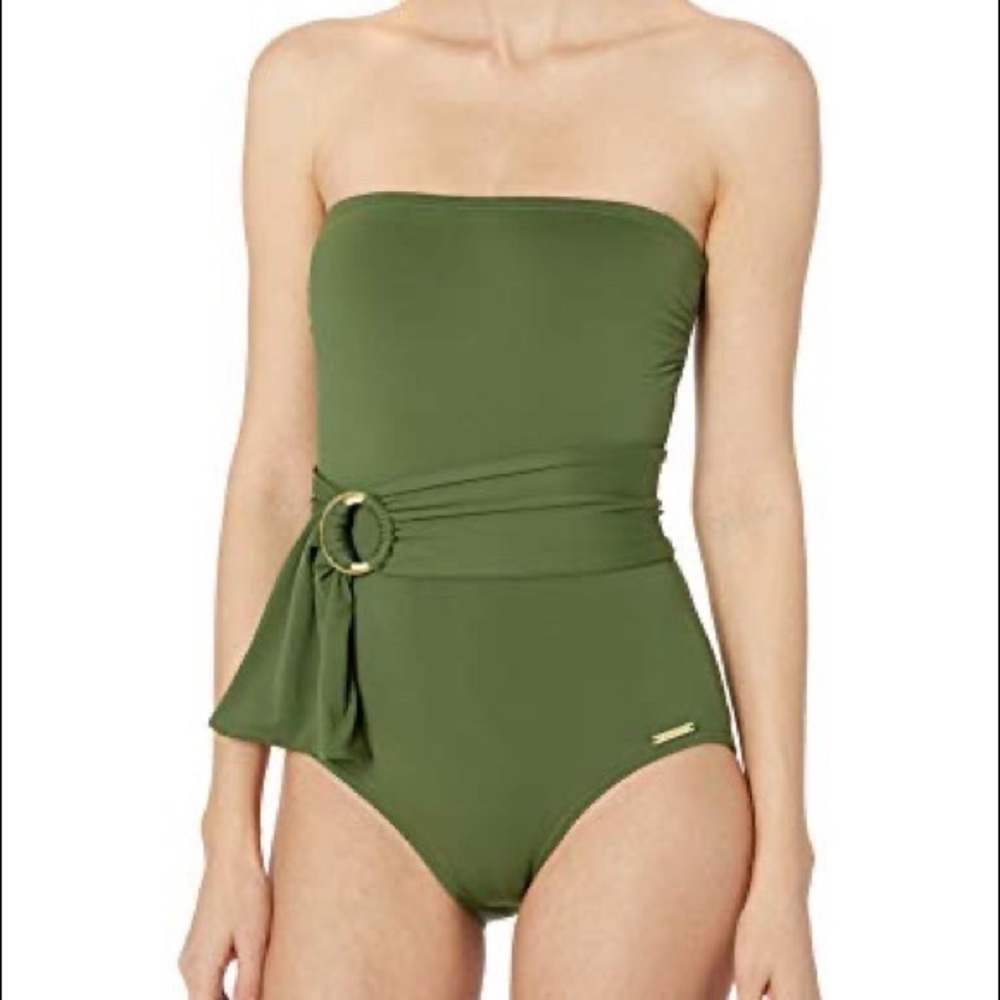 NWT Vince Camuto Women's Standard Bandeau One Piece Swimsuit red Wrap Detail